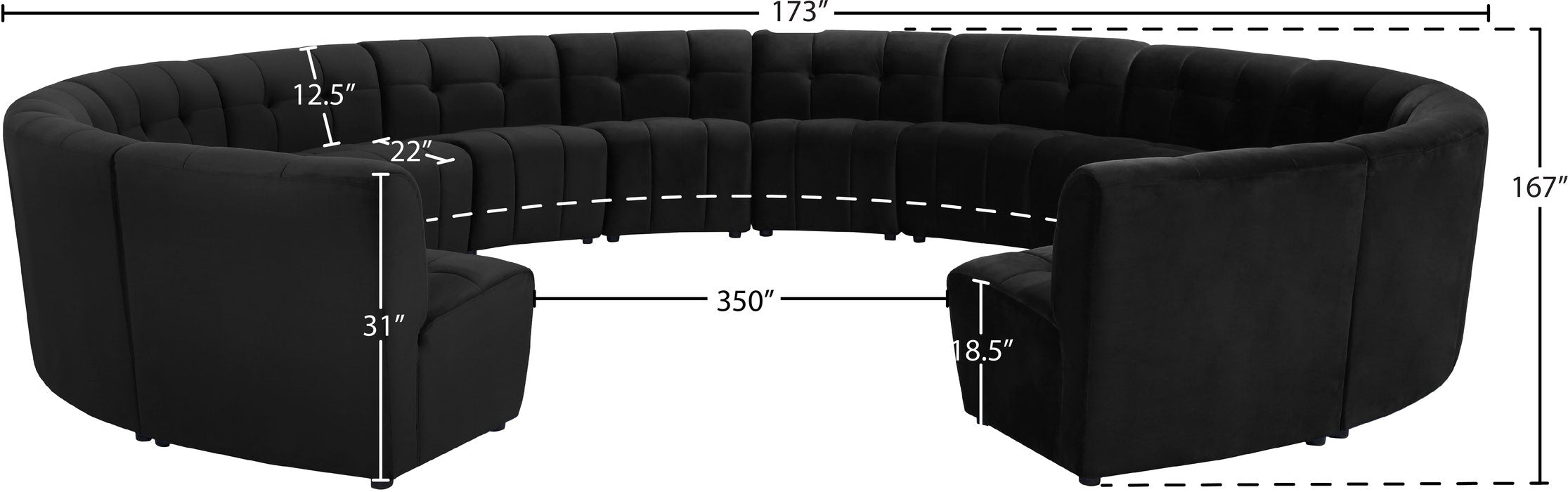 Meridian Furniture - Limitless 177.5" Black Velvet Upholstered 14pc. Sectional - 645Black-14PC - GreatFurnitureDeal