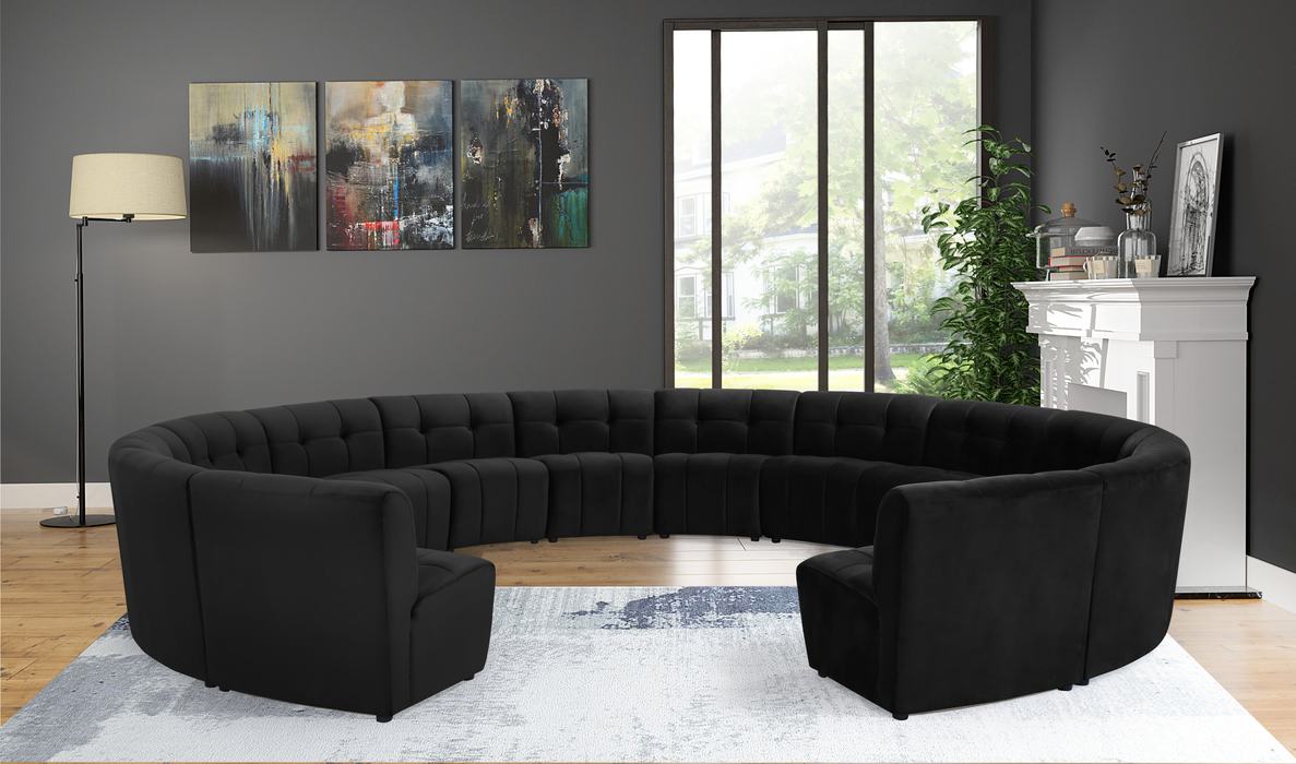 Meridian Furniture - Limitless 177.5" Black Velvet Upholstered 14pc. Sectional - 645Black-14PC - GreatFurnitureDeal