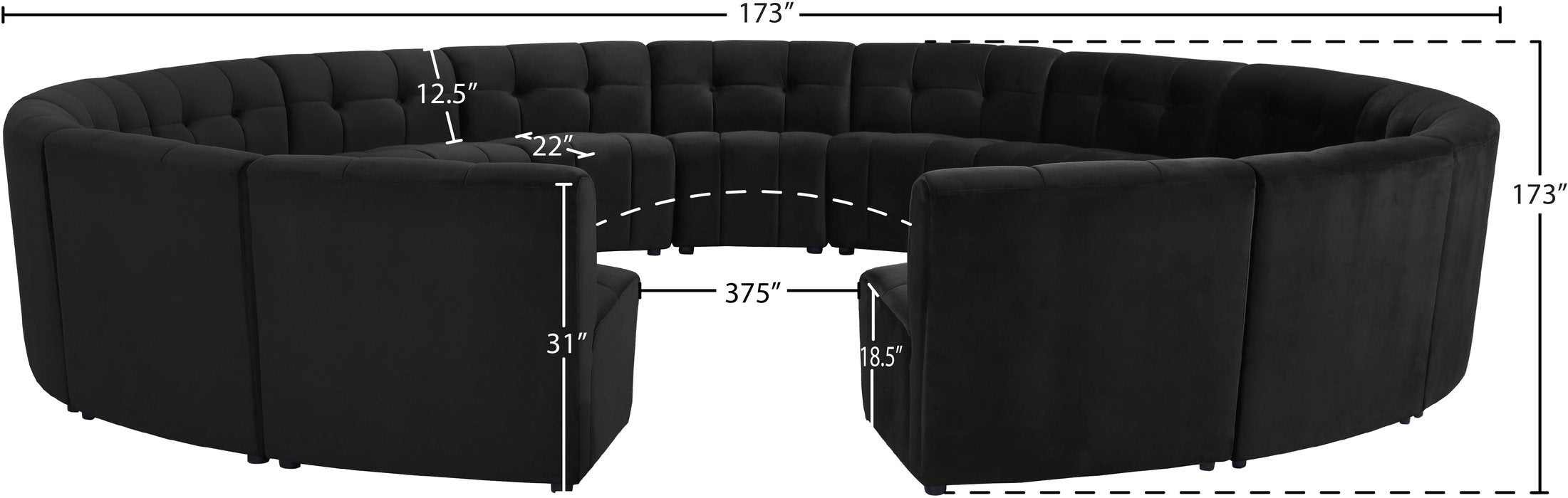 Meridian Furniture - Limitless 177.5" Black Velvet Upholstered 15pc. Sectional - 645Black-15PC - GreatFurnitureDeal