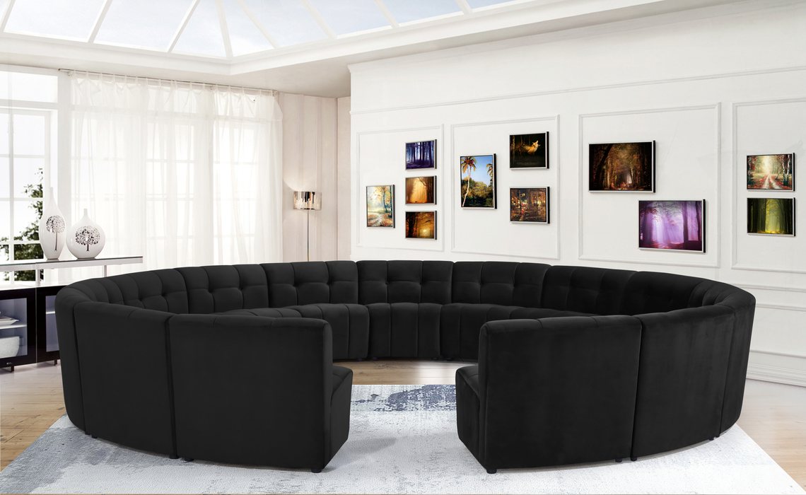 Meridian Furniture - Limitless 177.5" Black Velvet Upholstered 15pc. Sectional - 645Black-15PC - GreatFurnitureDeal