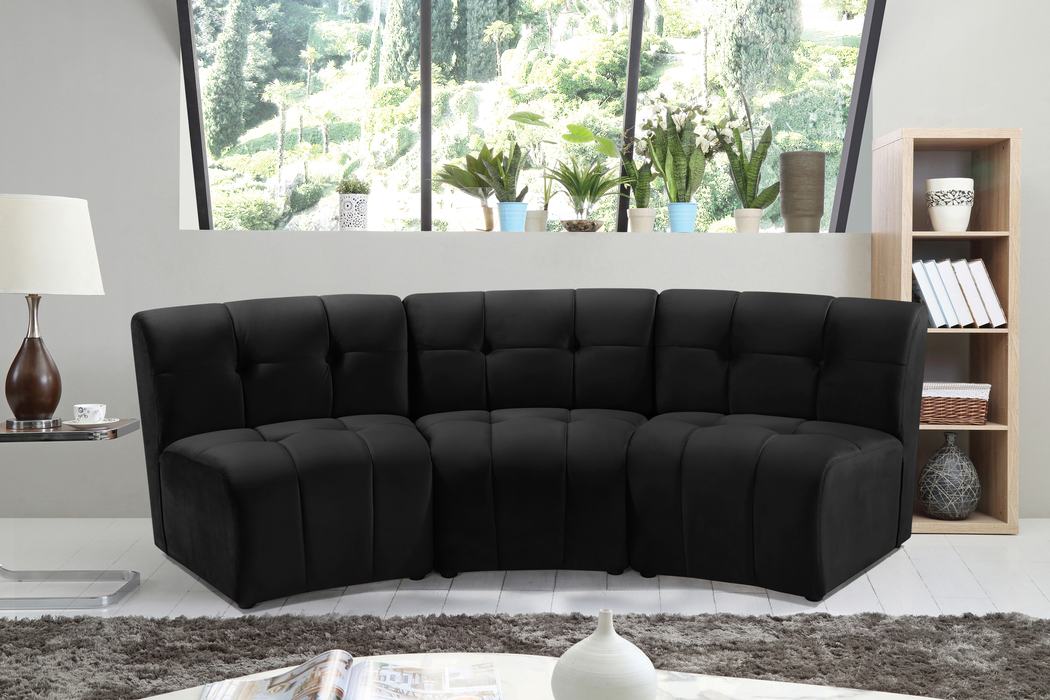 Meridian Furniture - Limitless 94" Black Velvet Upholstered 3pc. Sectional - 645Black-3PC - GreatFurnitureDeal