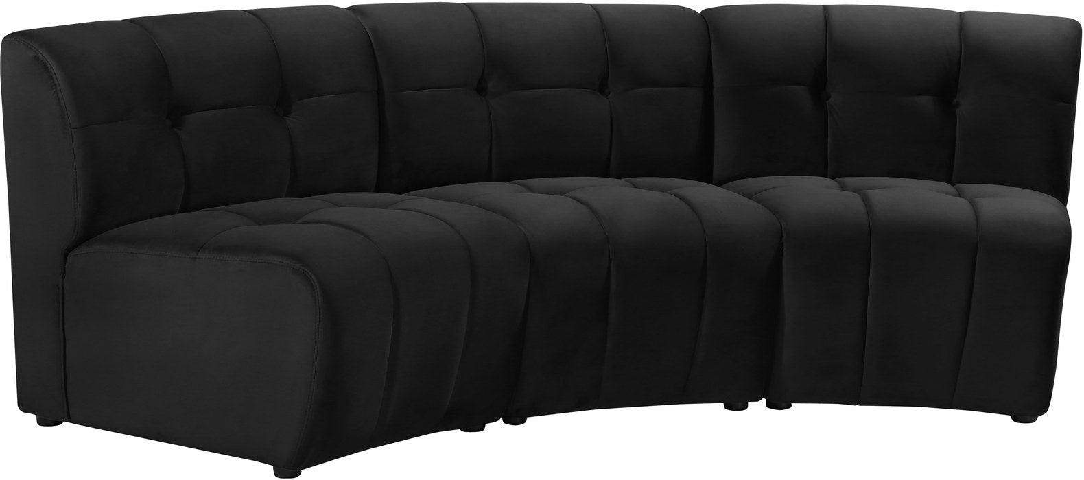 Meridian Furniture - Limitless 94" Black Velvet Upholstered 3pc. Sectional - 645Black-3PC - GreatFurnitureDeal