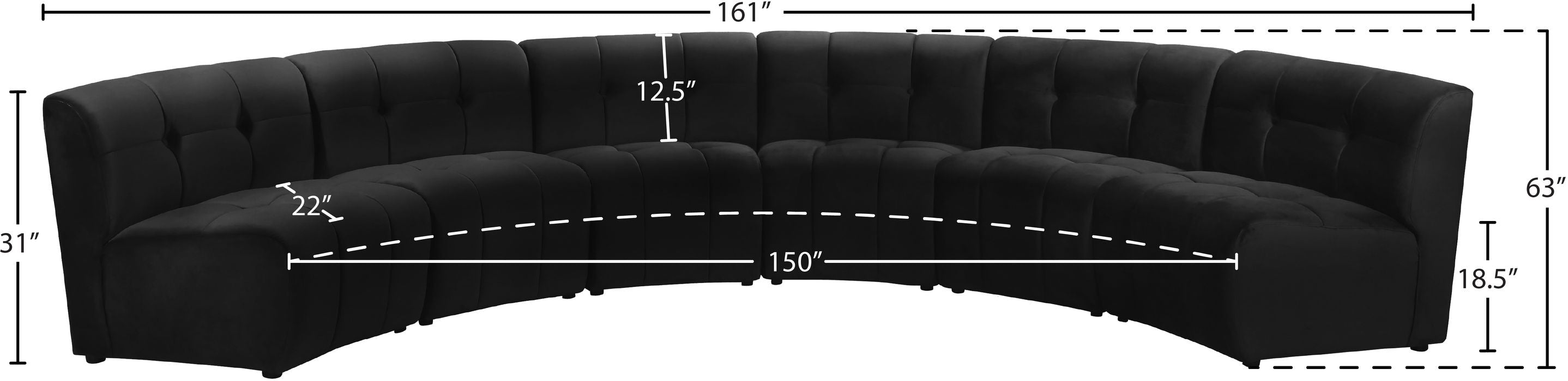 Meridian Furniture - Limitless 157.5" Black Velvet Upholstered 6pc. Sectional - 645Black-6PC - GreatFurnitureDeal