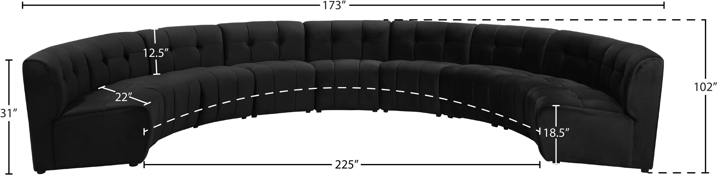Meridian Furniture - Limitless 177.5" Black Velvet Upholstered 9pc. Sectional - 645Black-9PC - GreatFurnitureDeal
