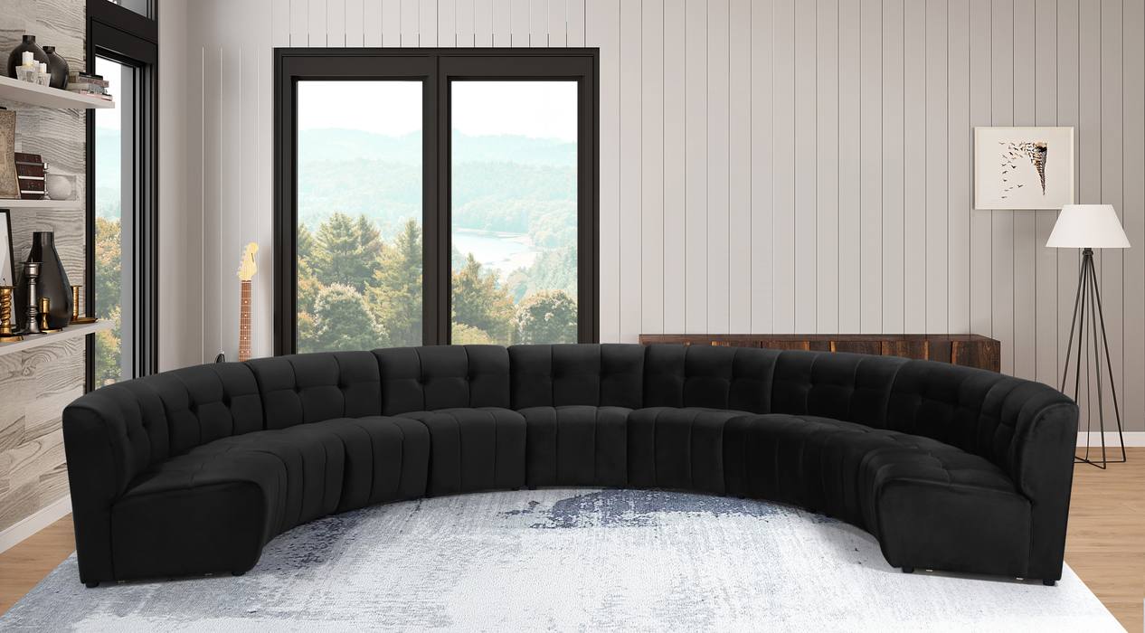 Meridian Furniture - Limitless 177.5" Black Velvet Upholstered 9pc. Sectional - 645Black-9PC - GreatFurnitureDeal
