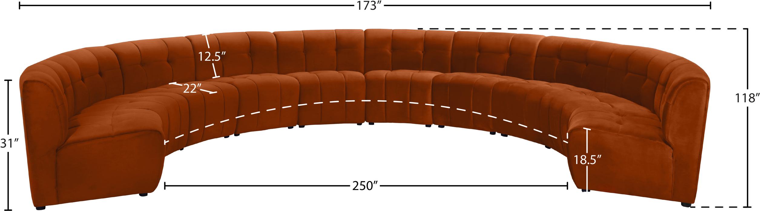 Meridian Furniture - Limitless 177.5" Cognac Velvet Upholstered 10pc. Sectional - 645Cognac-10PC - GreatFurnitureDeal