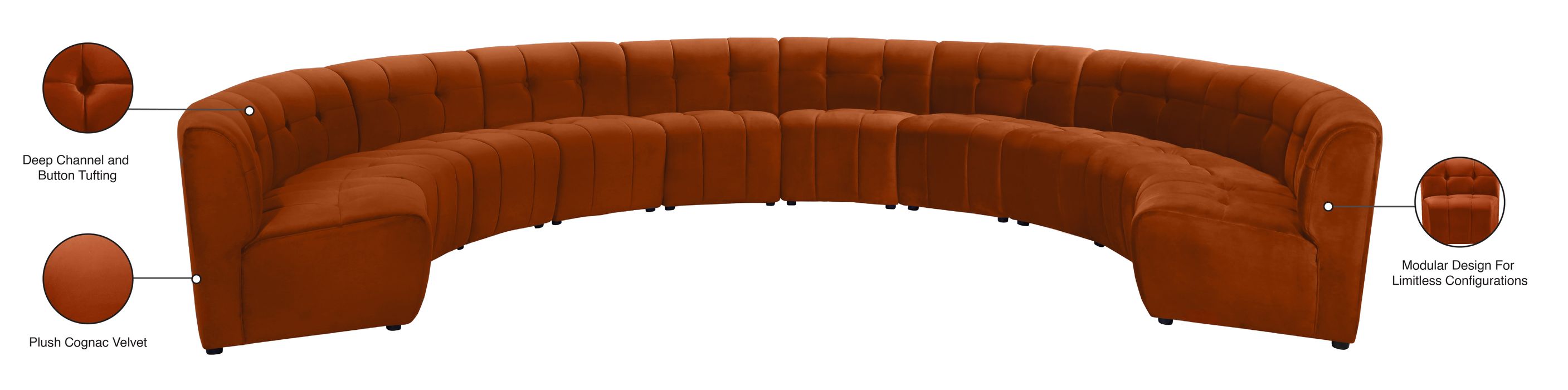 Meridian Furniture - Limitless 177.5" Cognac Velvet Upholstered 10pc. Sectional - 645Cognac-10PC - GreatFurnitureDeal