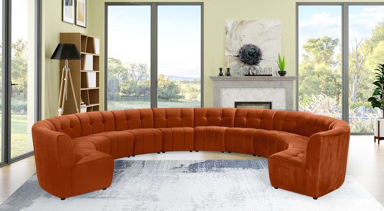 Meridian Furniture - Limitless 177.5" Cognac Velvet Upholstered 12pc. Sectional - 645Cognac-12PC - GreatFurnitureDeal