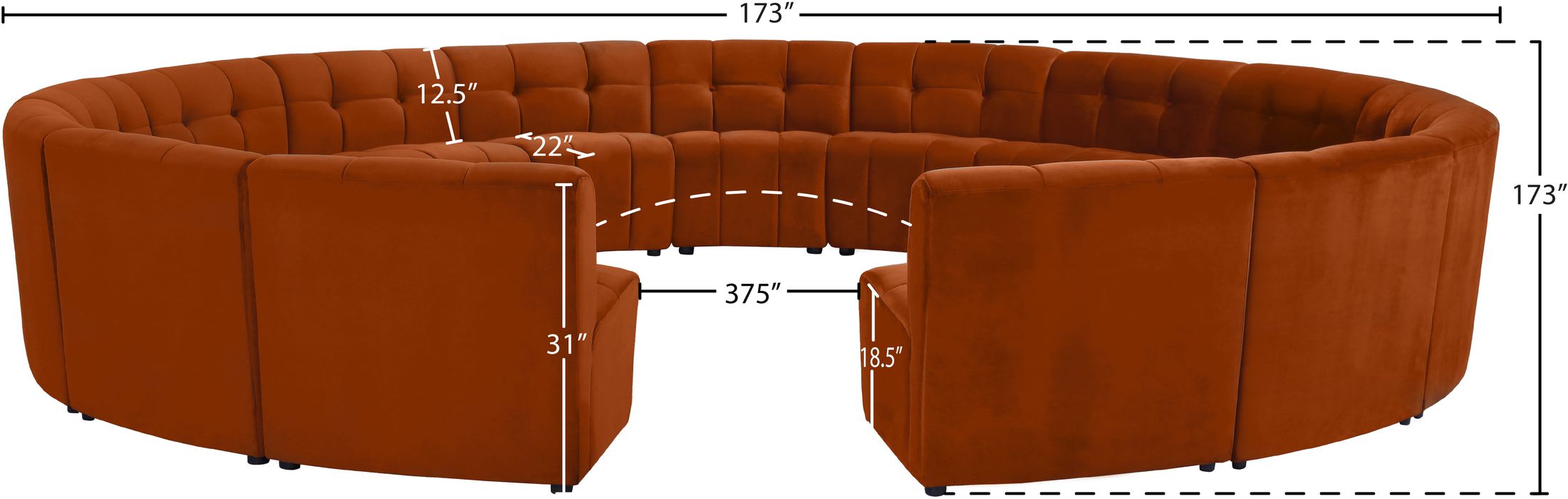 Meridian Furniture - Limitless 177.5" Cognac Velvet Upholstered 15pc. Sectional - 645Cognac-15PC - GreatFurnitureDeal