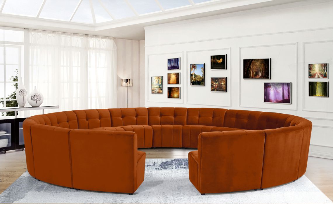 Meridian Furniture - Limitless 177.5" Cognac Velvet Upholstered 15pc. Sectional - 645Cognac-15PC - GreatFurnitureDeal