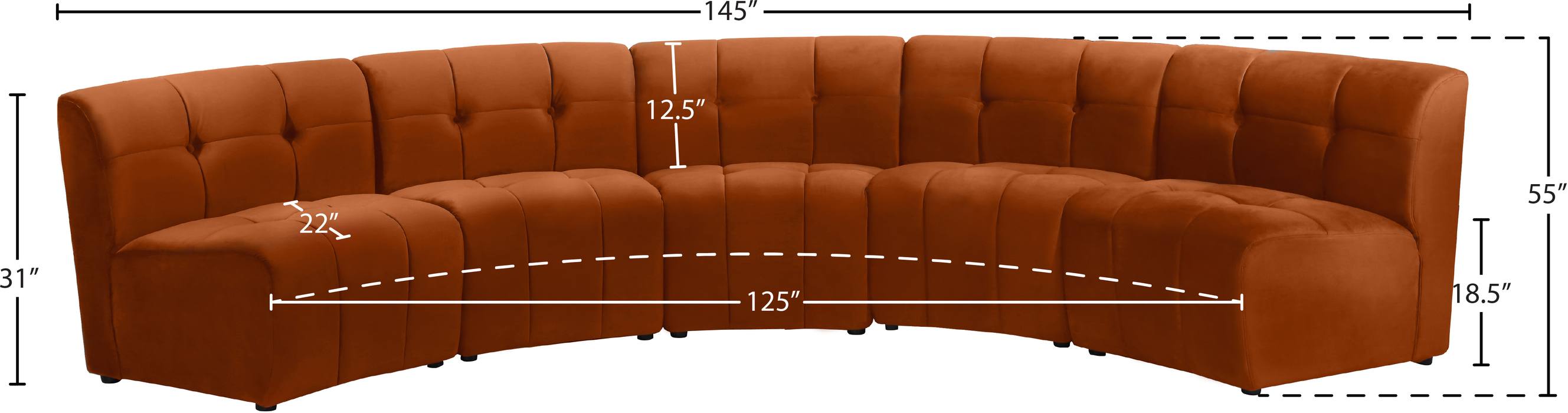 Meridian Furniture - Limitless 141.5" Cognac Velvet Upholstered 5pc. Sectional - 645Cognac-5PC - GreatFurnitureDeal