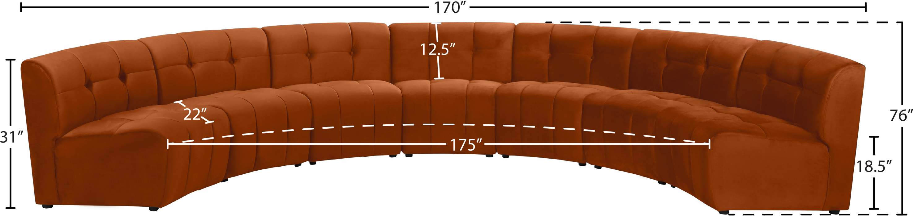 Meridian Furniture - Limitless 169.5" Cognac Velvet Upholstered 7pc. Sectional - 645Cognac-7PC - GreatFurnitureDeal