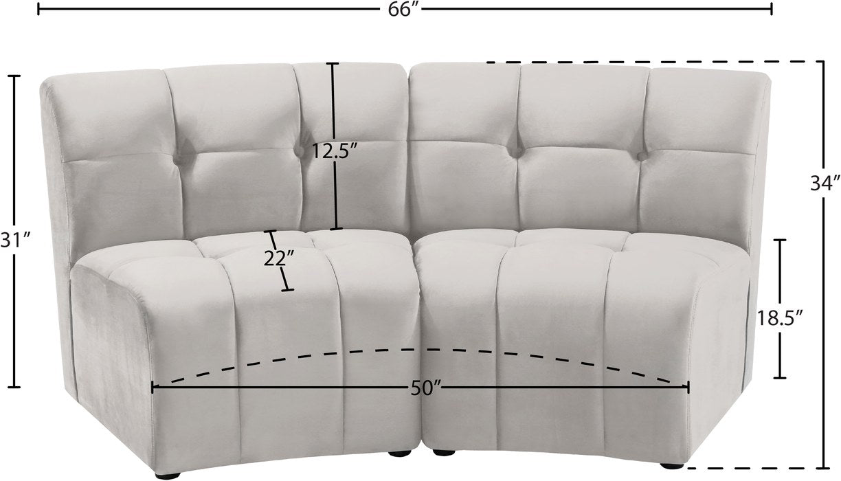 Meridian Furniture - Limitless 65" Cream Velvet Upholstered 2pc. Sectional - 645Cream-2PC - GreatFurnitureDeal