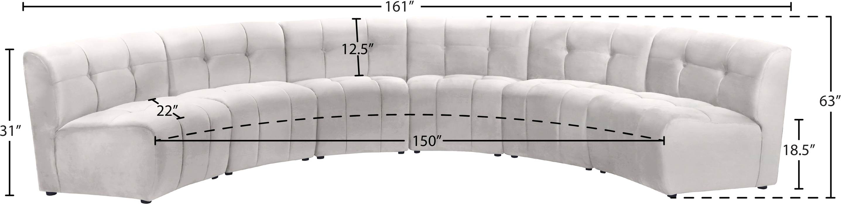 Meridian Furniture - Limitless 157.5" Cream Velvet Upholstered 6pc. Sectional - 645Cream-6PC - GreatFurnitureDeal