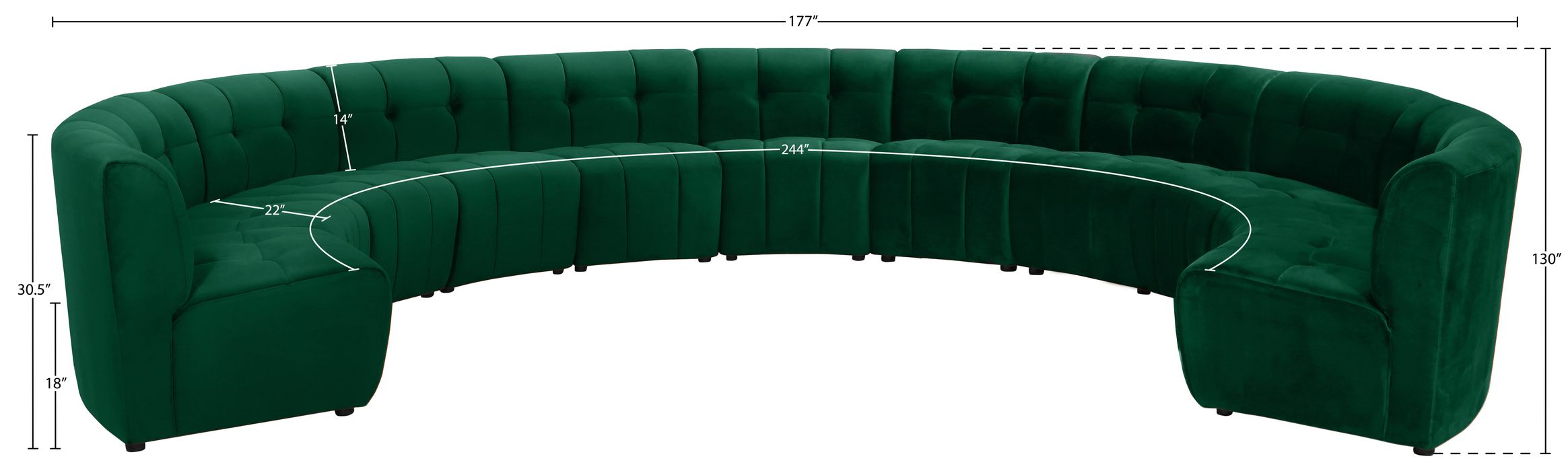 Meridian Furniture - Limitless 177.5" Green Velvet Upholstered 11pc. Sectional - 645Green-11PC - GreatFurnitureDeal