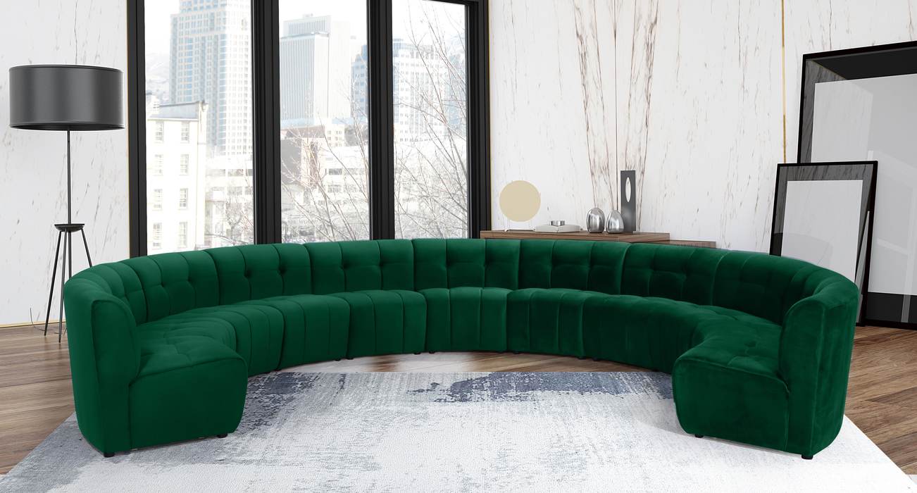 Meridian Furniture - Limitless 177.5" Green Velvet Upholstered 11pc. Sectional - 645Green-11PC - GreatFurnitureDeal