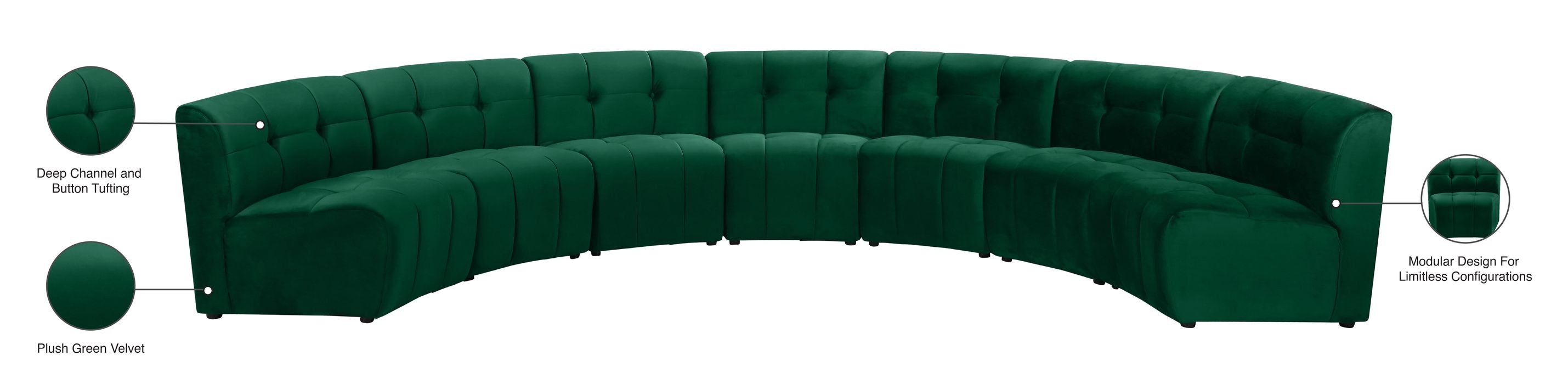 Meridian Furniture - Limitless 169.5" Green Velvet Upholstered 7pc. Sectional - 645Green-7PC - GreatFurnitureDeal