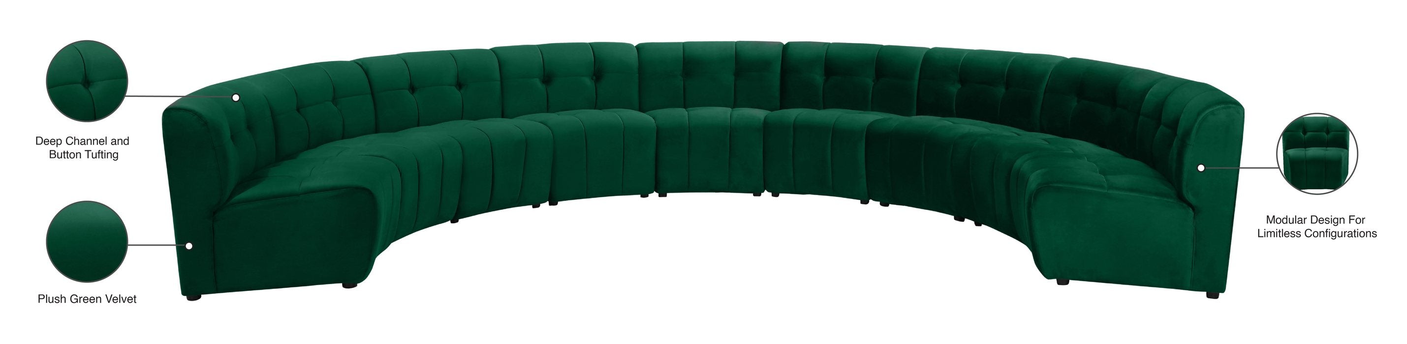 Meridian Furniture - Limitless 177.5" Green Velvet Upholstered 9pc. Sectional - 645Green-9PC - GreatFurnitureDeal