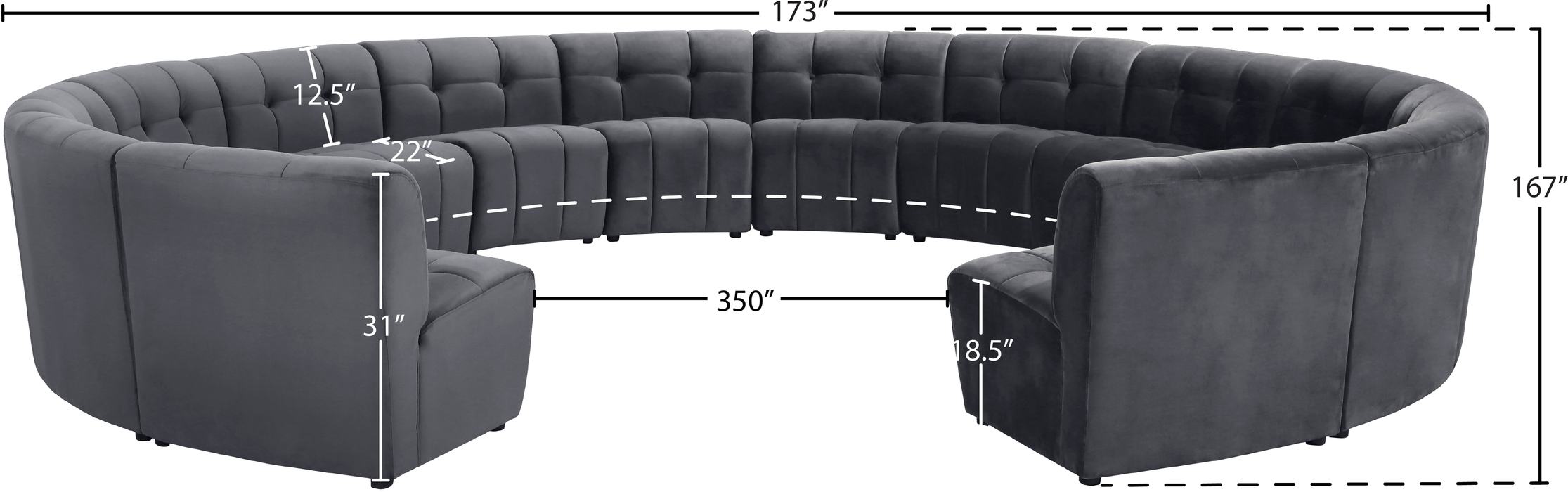 Meridian Furniture - Limitless 177.5" Grey Velvet Upholstered 14pc. Sectional - 645Grey-14PC - GreatFurnitureDeal