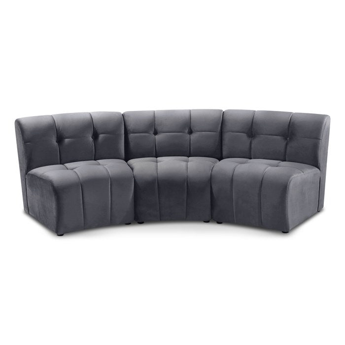 Meridian Furniture - Limitless 94" Grey Velvet Upholstered 3pc. Sectional - 645Grey-3PC - GreatFurnitureDeal