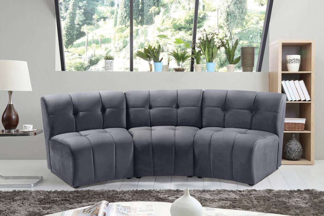 Meridian Furniture - Limitless 94" Grey Velvet Upholstered 3pc. Sectional - 645Grey-3PC - GreatFurnitureDeal