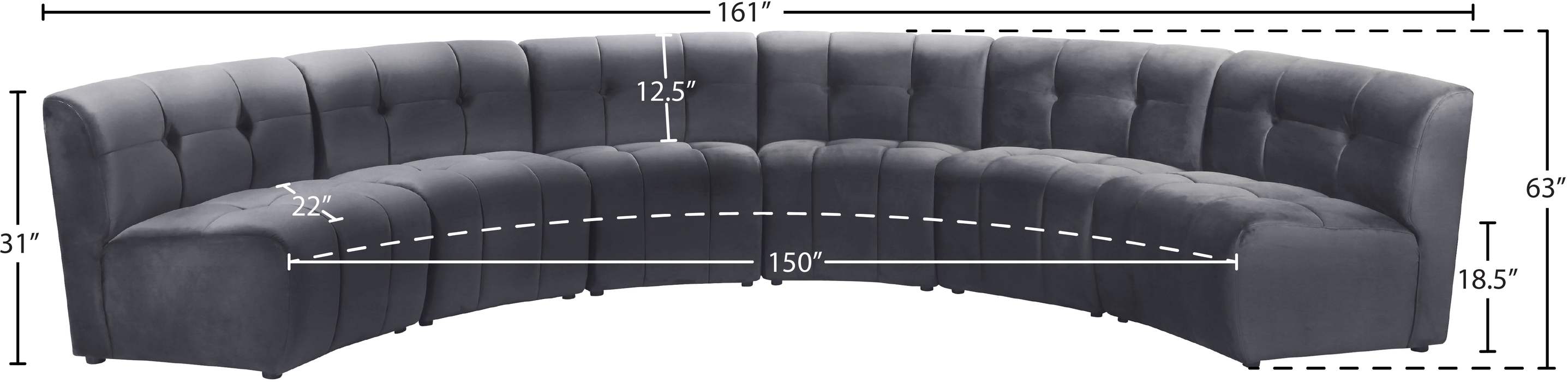 Meridian Furniture - Limitless 157.5" Grey Velvet Upholstered 6pc. Sectional - 645Grey-6PC - GreatFurnitureDeal