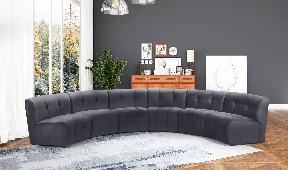Meridian Furniture - Limitless 157.5" Grey Velvet Upholstered 6pc. Sectional - 645Grey-6PC - GreatFurnitureDeal