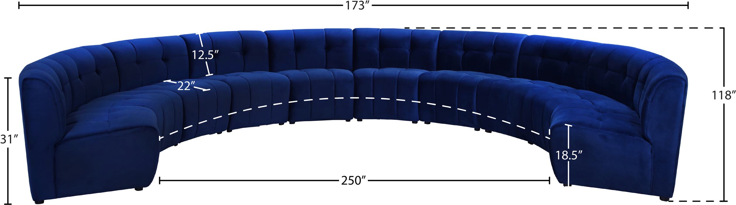 Meridian Furniture - Limitless 177.5" Navy Velvet Upholstered 10pc. Sectional - 645Navy-10PC - GreatFurnitureDeal