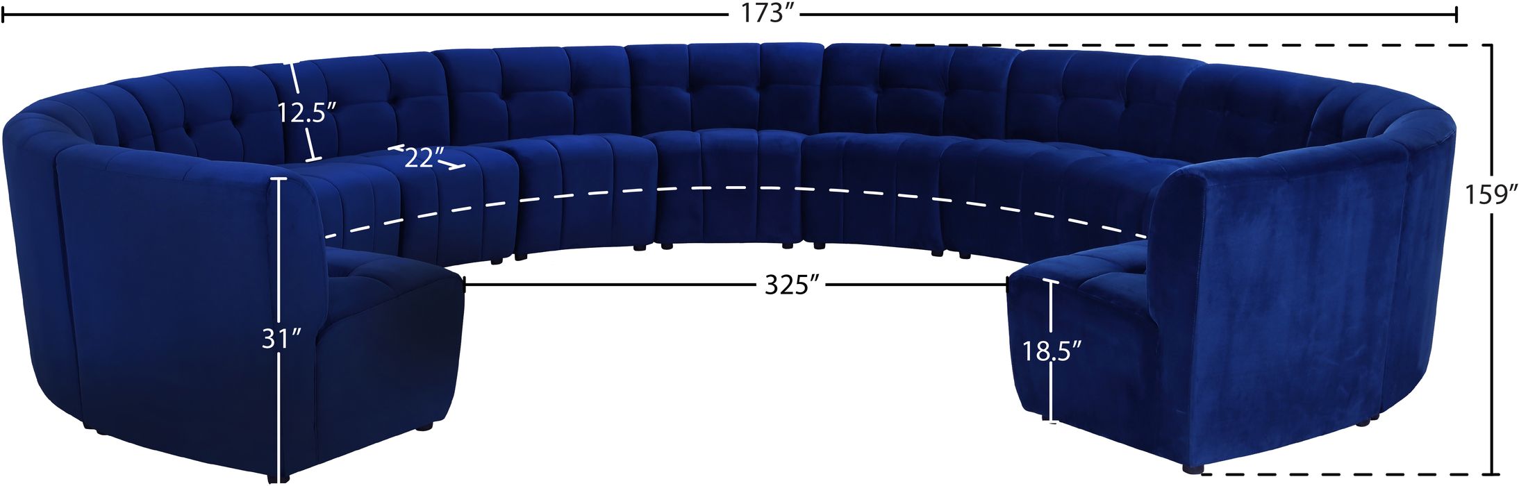 Meridian Furniture - Limitless 177.5" Navy Velvet Upholstered 13pc. Sectional - 645Navy-13PC - GreatFurnitureDeal