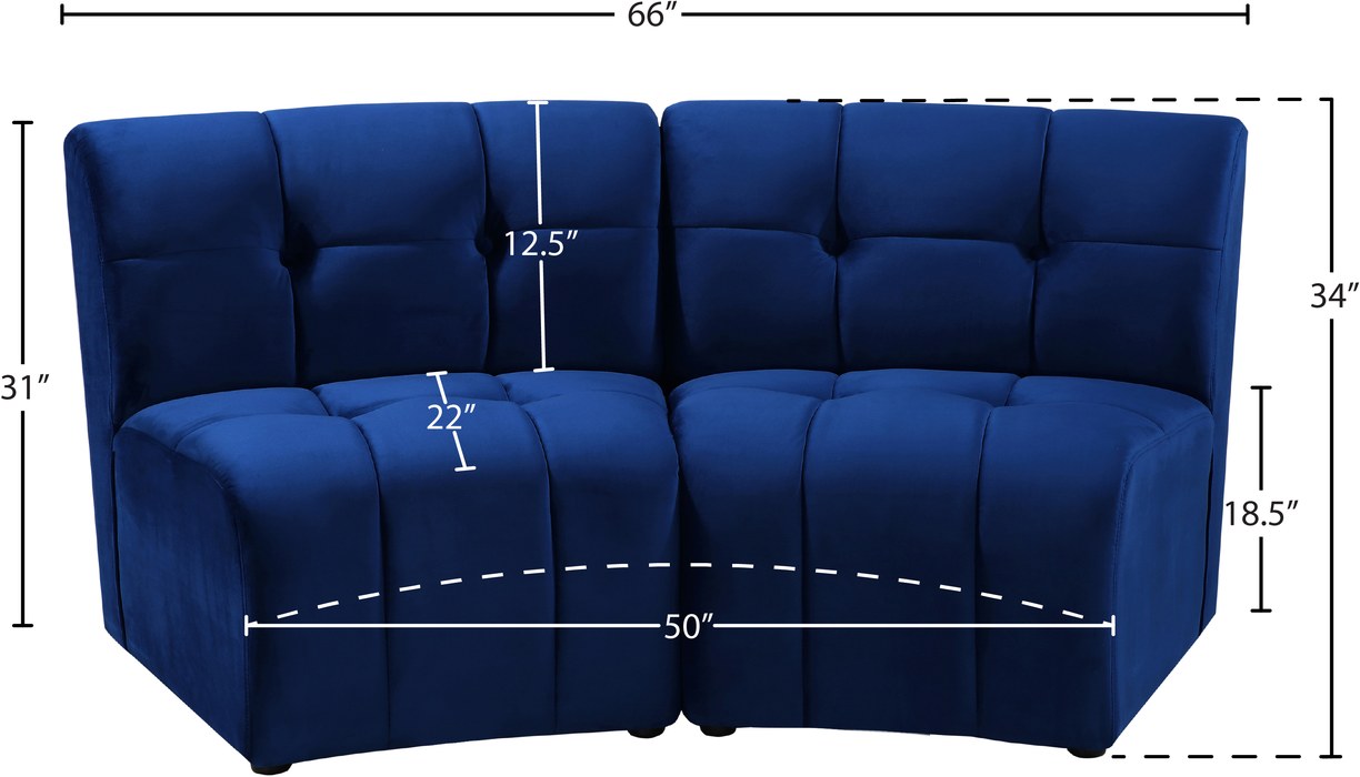 Meridian Furniture - Limitless 65" Navy Velvet Upholstered 2pc. Sectional - 645Navy-2PC - GreatFurnitureDeal