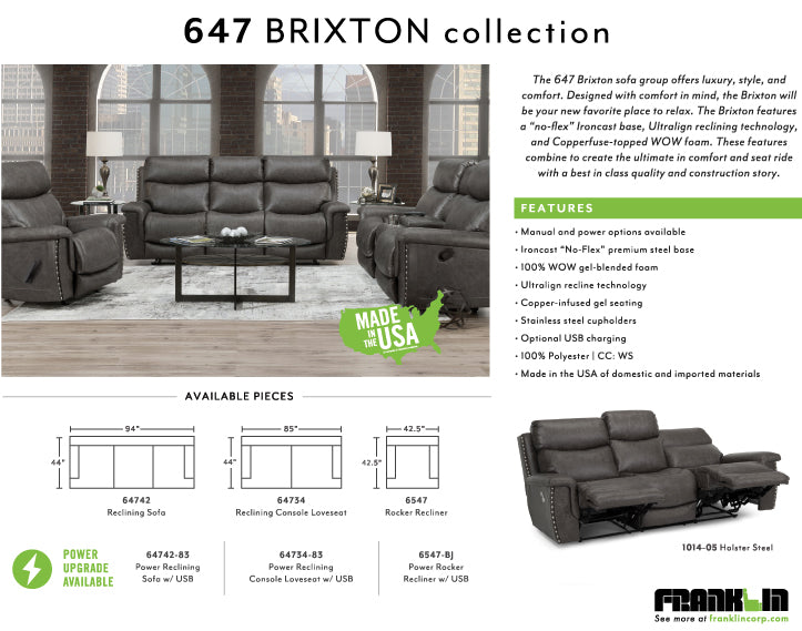 Franklin Furniture - Brixton Rocker Recliner in Holster Steel - 6547 Holster Steel - GreatFurnitureDeal