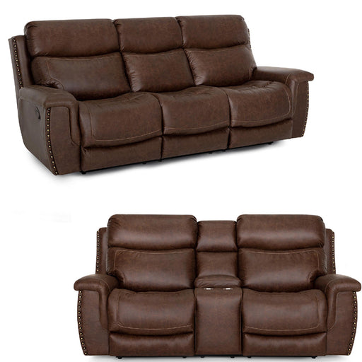 Franklin Furniture - 648 Brixton 2 Piece Manual Reclining Living Room Set in Holster Vintage Brown - 64842-834-BROWN - GreatFurnitureDeal