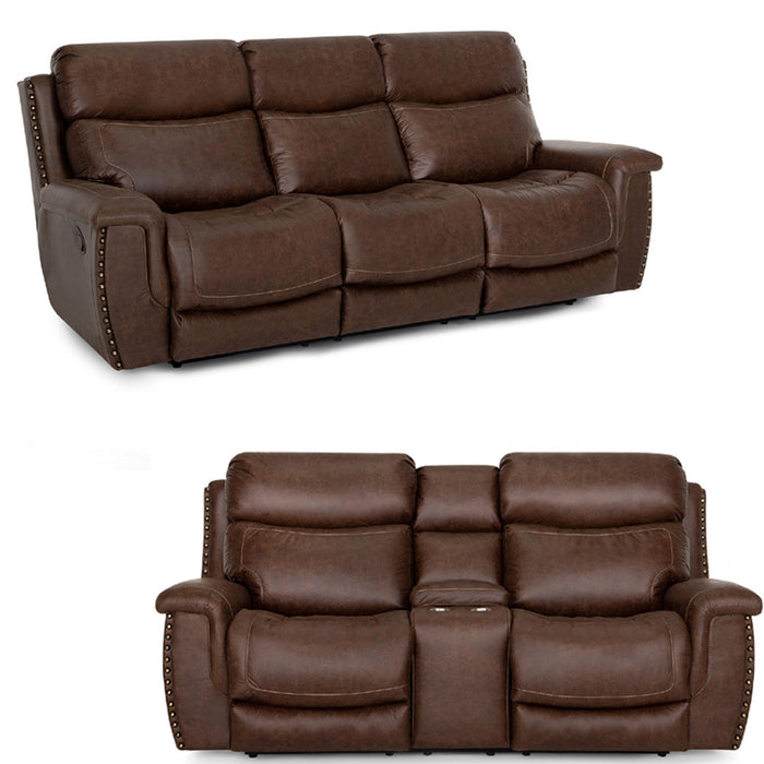 Franklin Furniture - 648 Brixton 2 Piece Manual Reclining Living Room Set in Holster Vintage Brown - 64842-834-BROWN - GreatFurnitureDeal