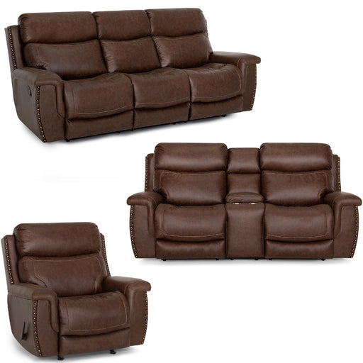 Franklin Furniture - 648 Brixton 3 Piece Manual Reclining Living Room Set in Holster Vintage Brown - 64842-834-6548-BROWN - GreatFurnitureDeal