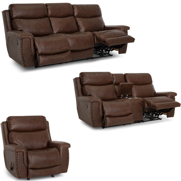 Franklin Furniture - 648 Brixton 3 Piece Power Manual Reclining Living Room Set in Holster Vintage Brown - 64842-83-BROWN-3SET - GreatFurnitureDeal