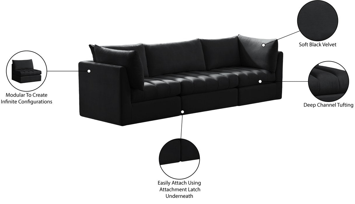 Meridian Furniture - Jacob 103" Black Velvet Upholstered 3pc. Sofa - 649Black-S103 - GreatFurnitureDeal