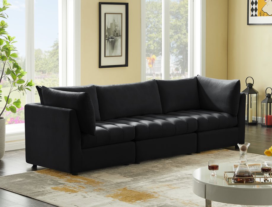 Meridian Furniture - Jacob 103" Black Velvet Upholstered 3pc. Sofa - 649Black-S103 - GreatFurnitureDeal