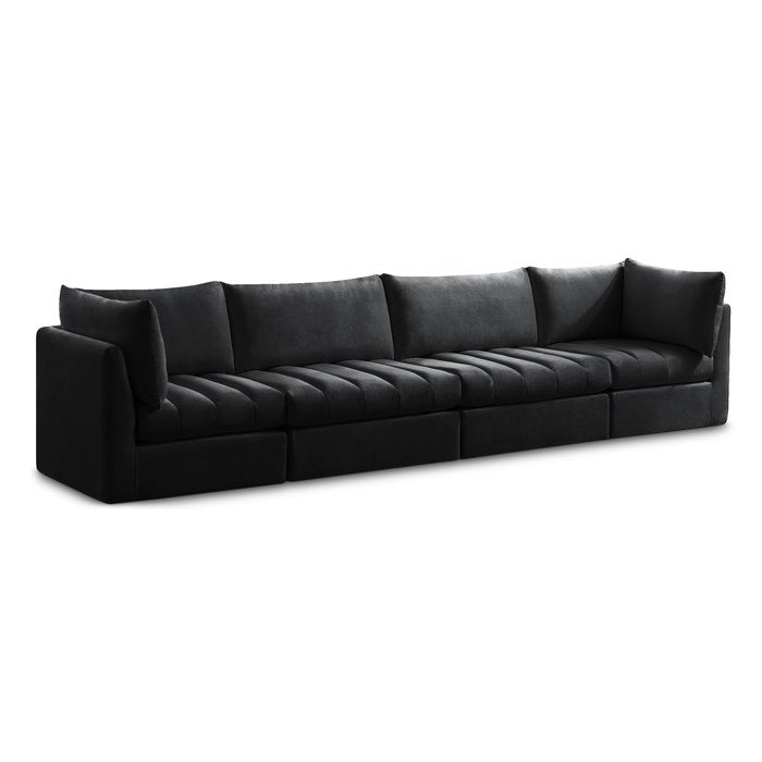Meridian Furniture - Jacob 140" Black Velvet Upholstered 4pc. Sofa - 649Black-S140 - GreatFurnitureDeal