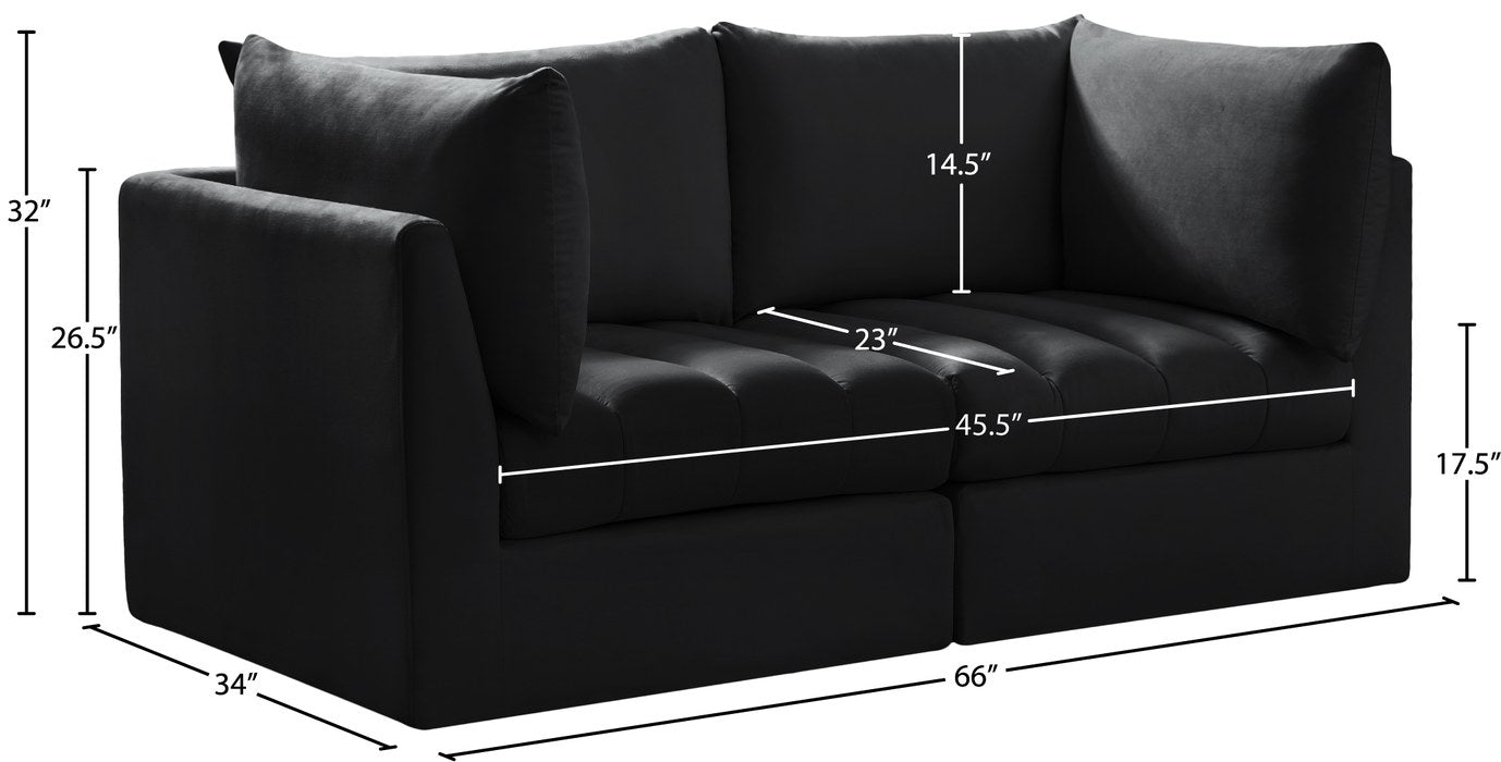 Meridian Furniture - Jacob 66" Black Velvet Upholstered 2pc. Loveseat - 649Black-S66 - GreatFurnitureDeal