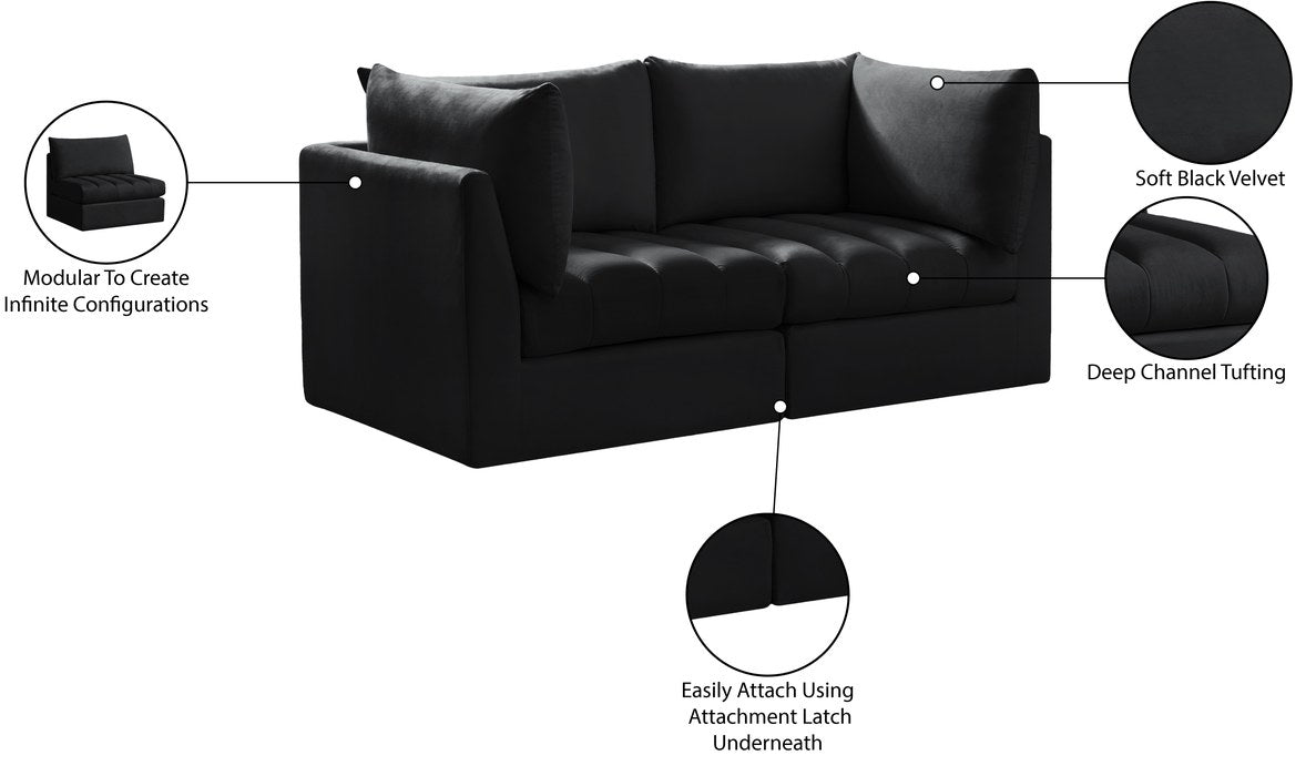 Meridian Furniture - Jacob 66" Black Velvet Upholstered 2pc. Loveseat - 649Black-S66 - GreatFurnitureDeal
