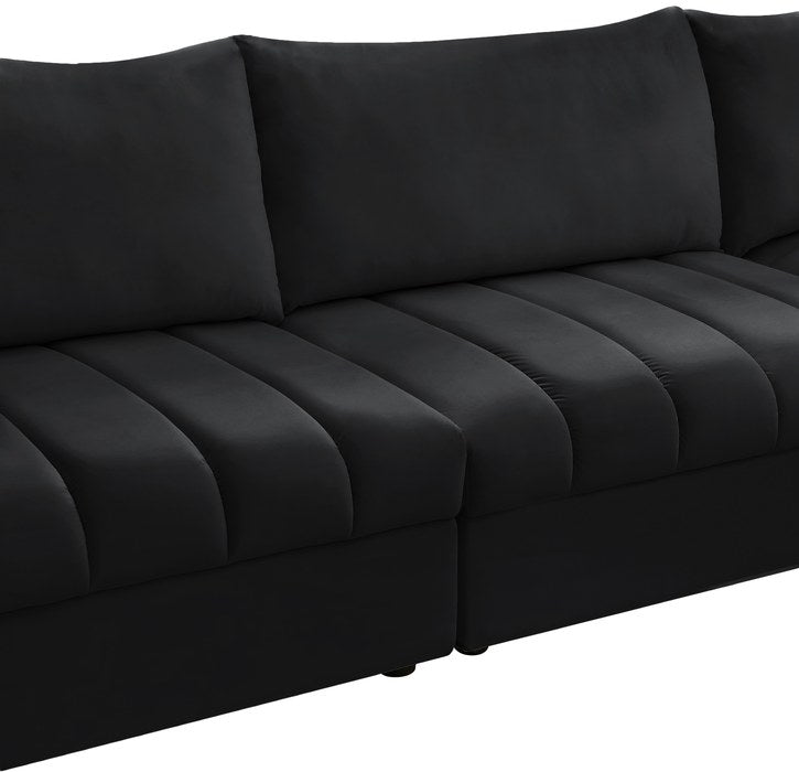 Meridian Furniture - Jacob 103" Black Velvet Upholstered 4pc. Sectional - 649Black-Sec4A - GreatFurnitureDeal