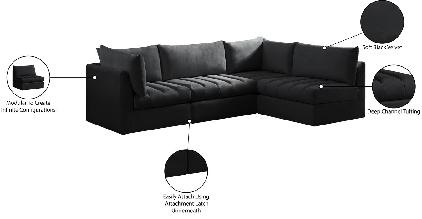 Meridian Furniture - Jacob 103" Black Velvet Upholstered 4pc. Sectional - 649Black-Sec4A - GreatFurnitureDeal