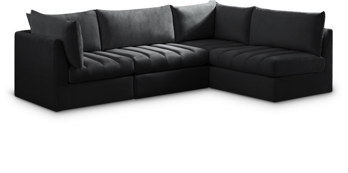 Meridian Furniture - Jacob 103" Black Velvet Upholstered 4pc. Sectional - 649Black-Sec4A - GreatFurnitureDeal