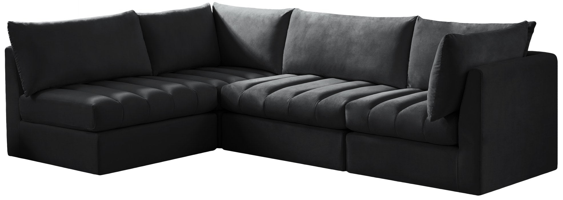 Meridian Furniture - Jacob 103" Black Velvet Upholstered 4pc. Sectional - 649Black-Sec4A - GreatFurnitureDeal