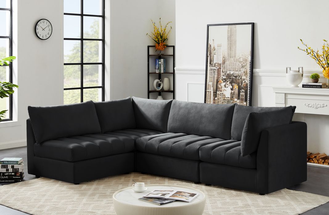 Meridian Furniture - Jacob 103" Black Velvet Upholstered 4pc. Sectional - 649Black-Sec4A - GreatFurnitureDeal