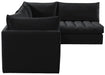 Meridian Furniture - Jacob 103" Black Velvet Upholstered 4pc. Sectional - 649Black-Sec4A - GreatFurnitureDeal
