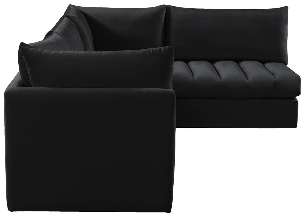 Meridian Furniture - Jacob 103" Black Velvet Upholstered 4pc. Sectional - 649Black-Sec4A - GreatFurnitureDeal