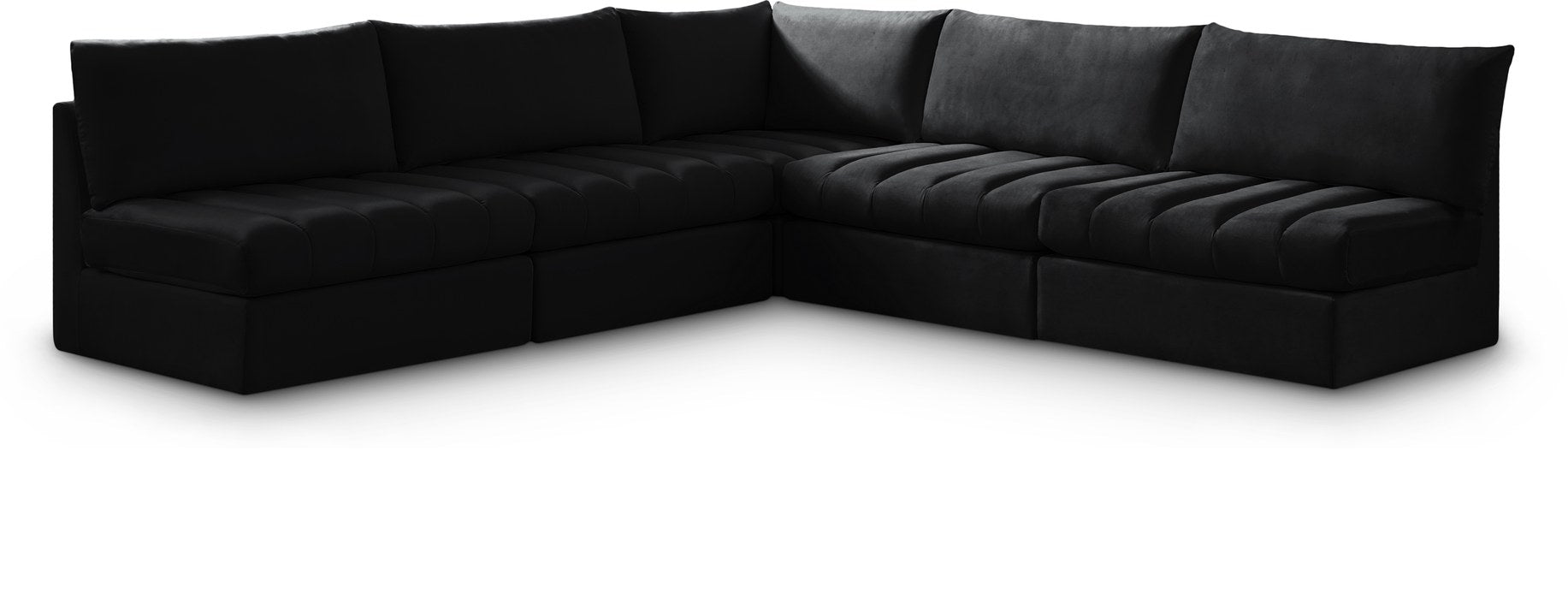 Meridian Furniture - Jacob 107" Black Velvet Upholstered 5pc. Sectional - 649Black-Sec5B - GreatFurnitureDeal