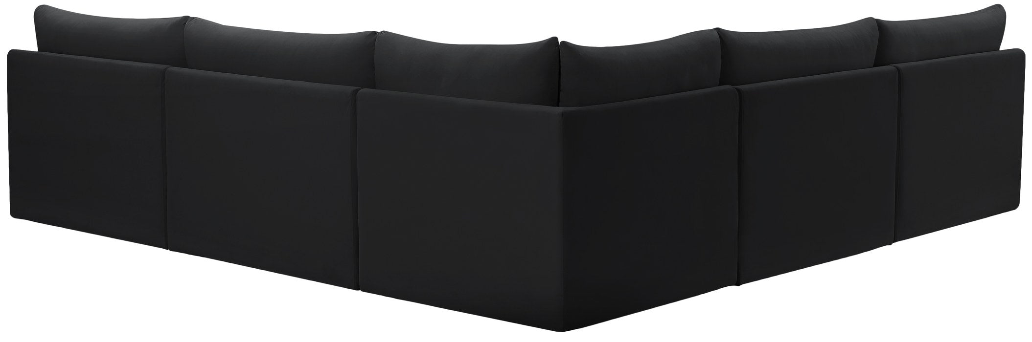 Meridian Furniture - Jacob 107" Black Velvet Upholstered 5pc. Sectional - 649Black-Sec5B - GreatFurnitureDeal