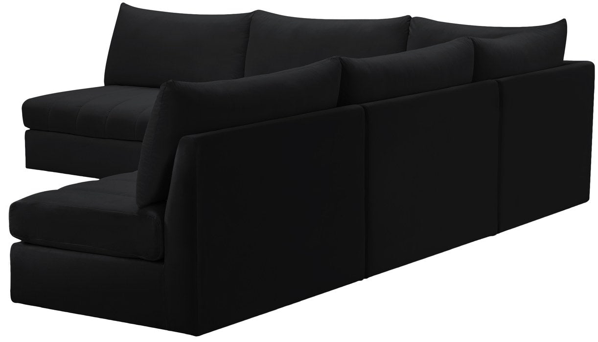 Meridian Furniture - Jacob 107" Black Velvet Upholstered 5pc. Sectional - 649Black-Sec5B - GreatFurnitureDeal